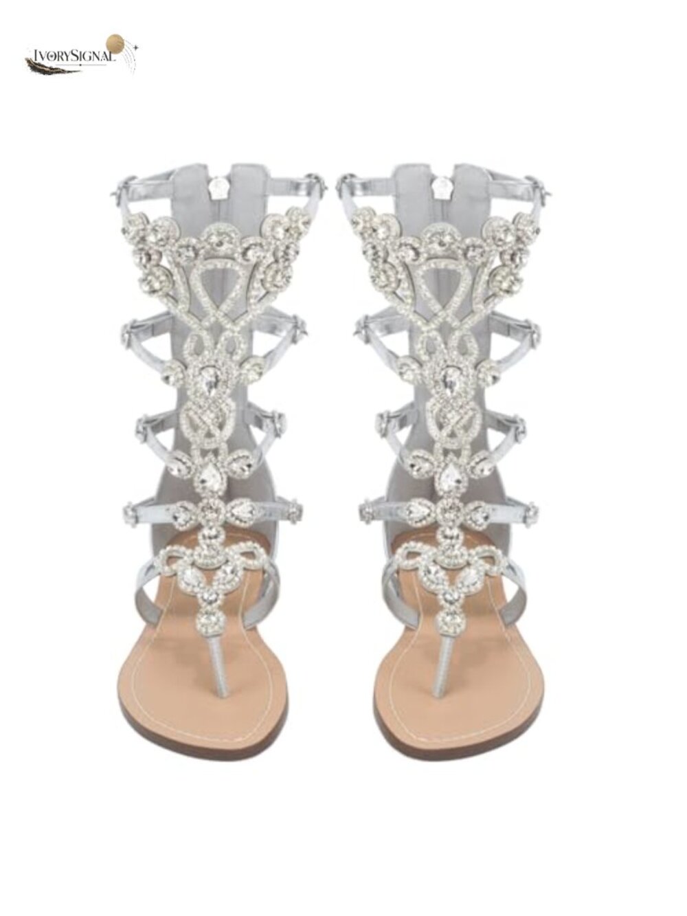 Women's Rhinestone Gladiator Sandals Flat PU Leather Summer Wedding